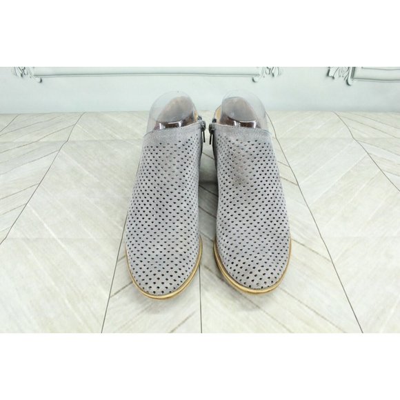 Lucky Brand Perforated Leather Gray Stacked Heel Ankle Booties 6.5 M - Picture 5 of 10